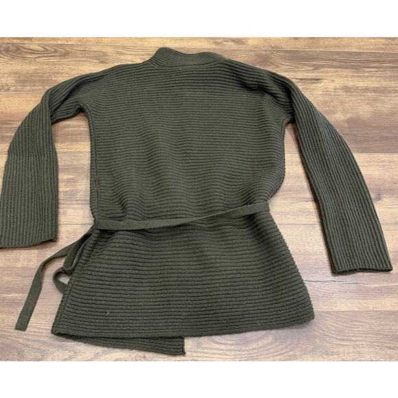 Vince Belted Ribbed Wool Cashmere Turtleneck Sweater in Army Green size XS - Picture 4 of 8
